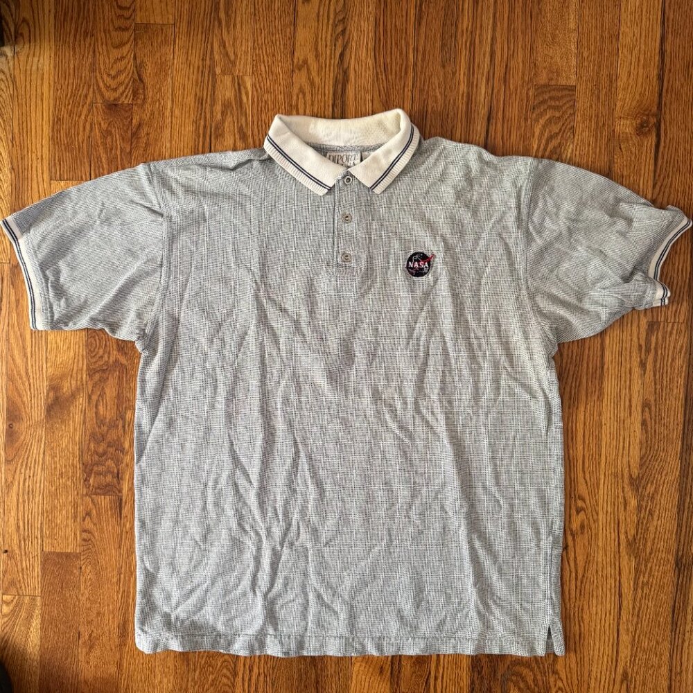 Vintage Diport USA - NASA Polo Shirt Mens XL Blue Gray Cotton Short Sleeve